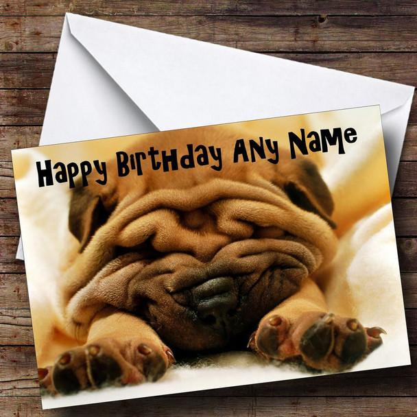 Shar Pei Dog Sleeping Customised Birthday Card