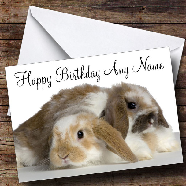 Two Adorable Bunny Rabbits Customised Birthday Card