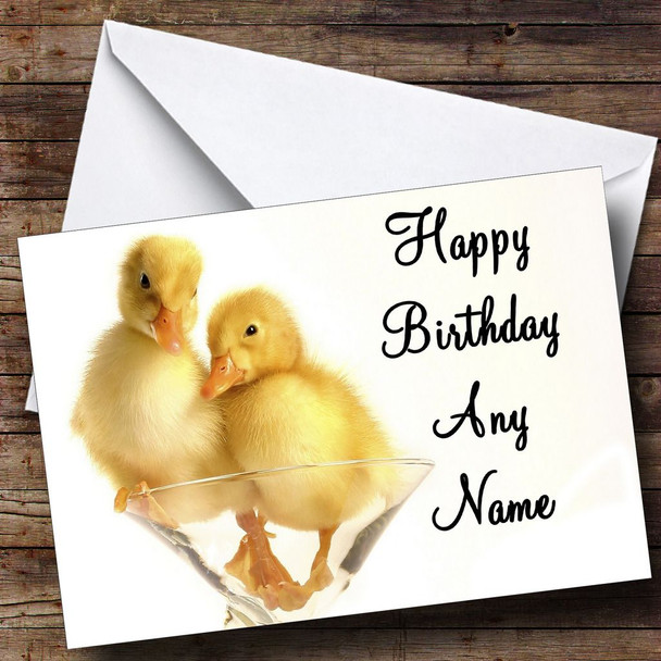Little Ducklings In A Glass Customised Birthday Card