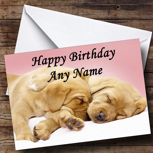 Sleeping Little Puppies Customised Birthday Card