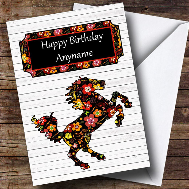 Vintage Floral Rearing Horse Customised Birthday Card