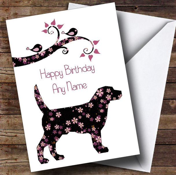 Black & Pink Floral Dog Customised Birthday Card