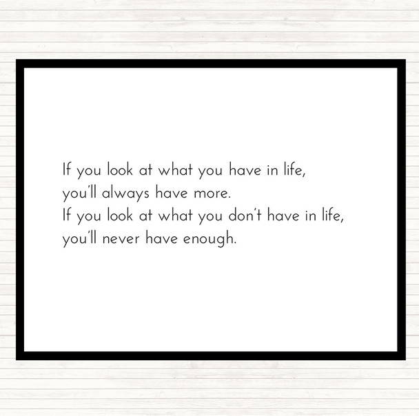 White Black What You Have In Life Quote Placemat
