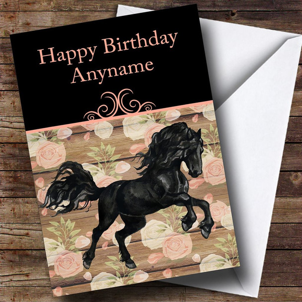 Beautiful Black Friesian Horse Customised Birthday Card