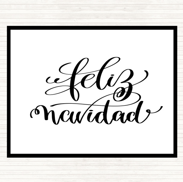 White Black Christmas Feliz Navidad Quote Placemat