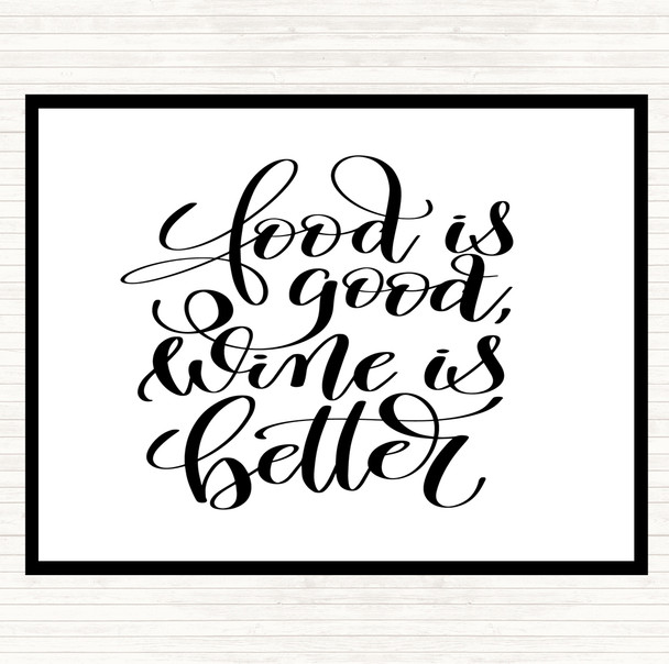 White Black Food Good Wine Better Quote Placemat