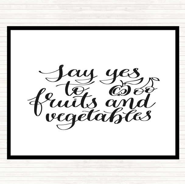 White Black Fruits And Vegetables Quote Placemat