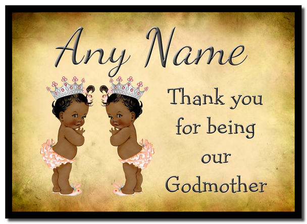 Vintage Baby Twin Black Girls Godmother Thank You Placemat