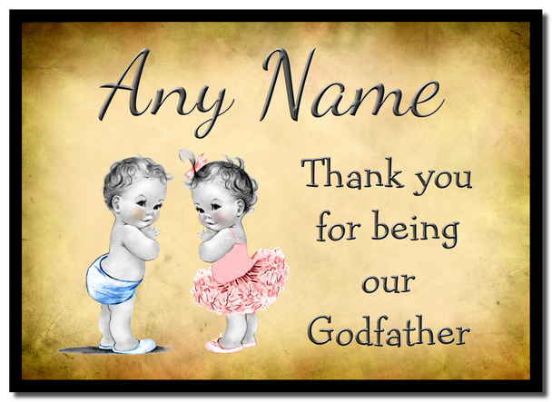 Vintage Baby Twin Boy & Girl Godfather Thank You Placemat