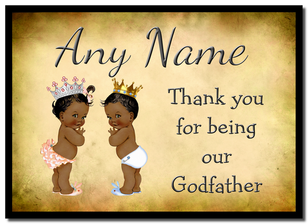 Vintage Baby Twin Black Girl & Boy Godfather Thank You Placemat