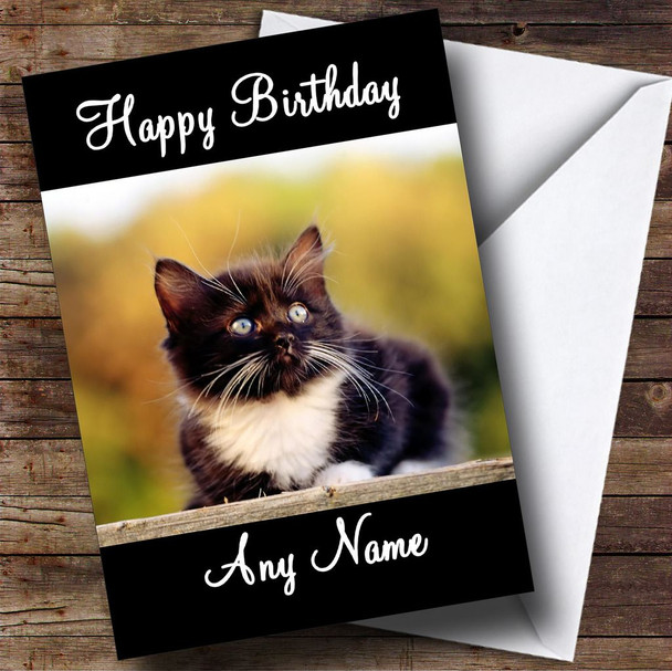 Black & White Kitten Customised Birthday Card