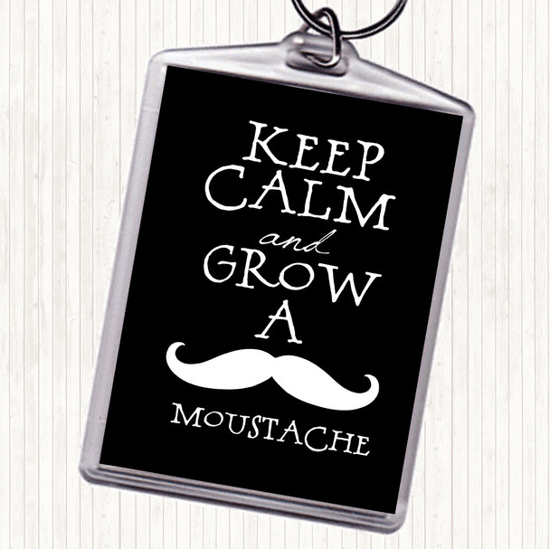 Black White Keep Calm Grow Mustache Quote Keyring