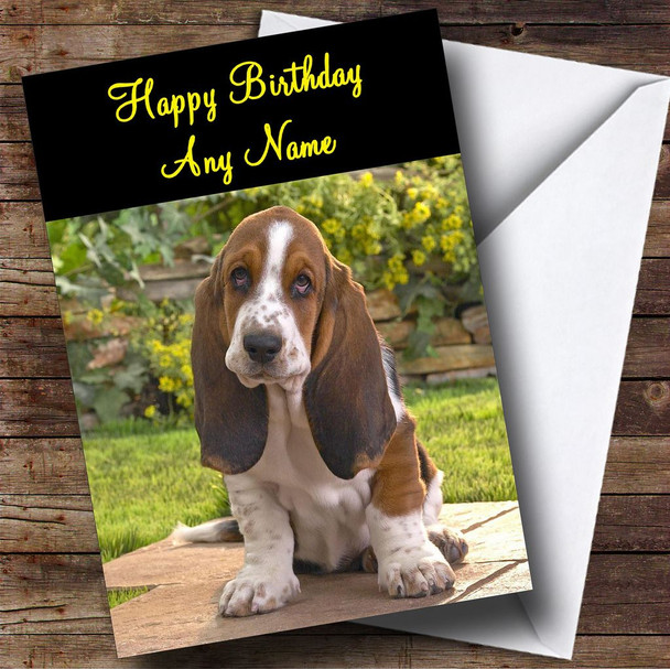 Adorable Basset Hound Dog Customised Birthday Card