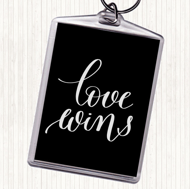 Black White Love Wins Swirl Quote Keyring