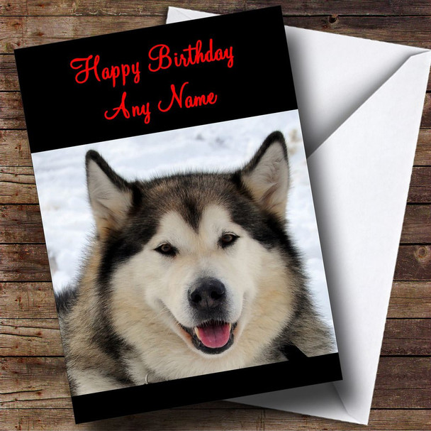 Alaskan Malamute Dog In The Snow Customised Birthday Card