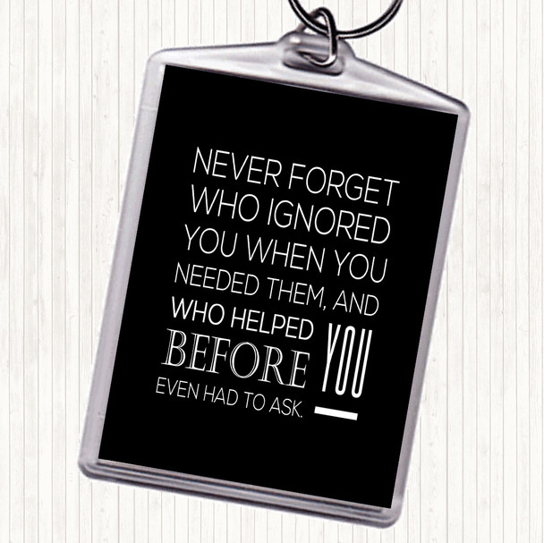 Black White Never Forget Quote Keyring