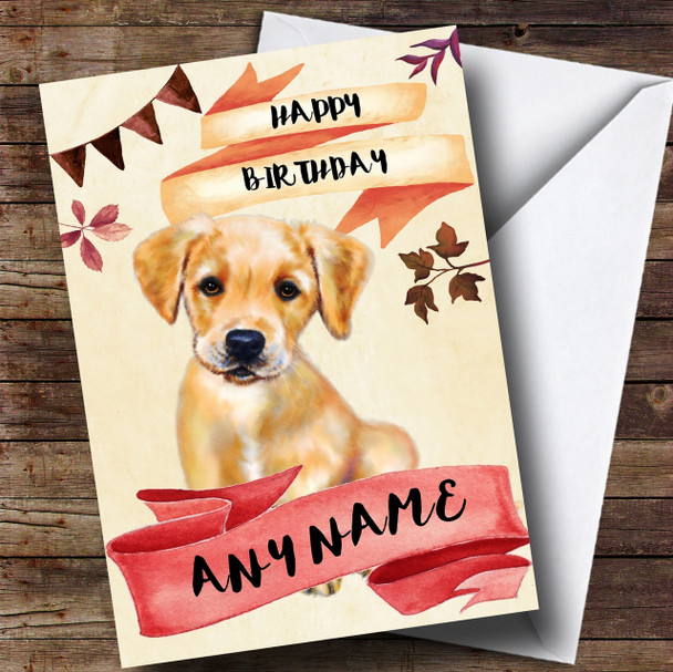 Watercolour Rustic Dog Golden Labrador Puppy Customised Birthday Card