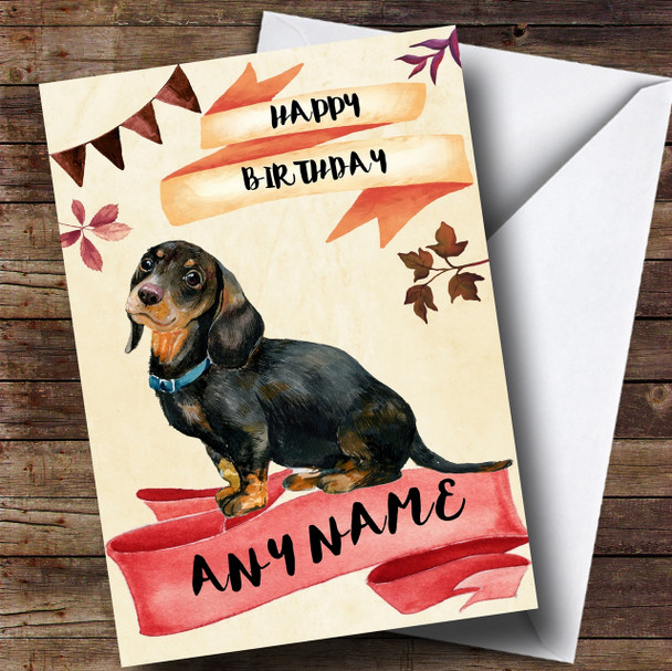 Watercolour Rustic Watercolour Dachshund Dog Customised Birthday Card
