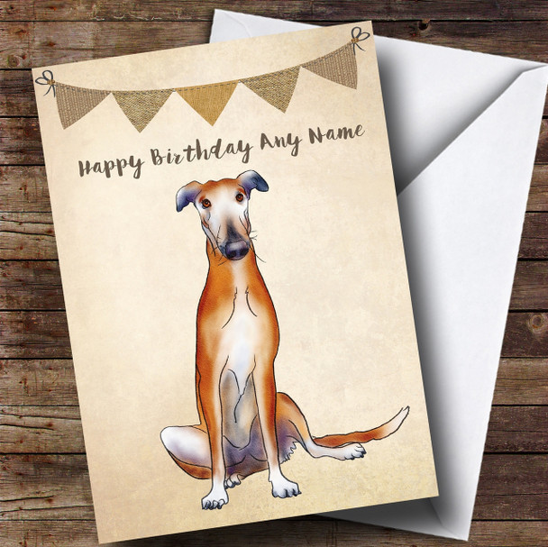 Vintage Burlap Bunting Dog Greyhound Customised Birthday Card