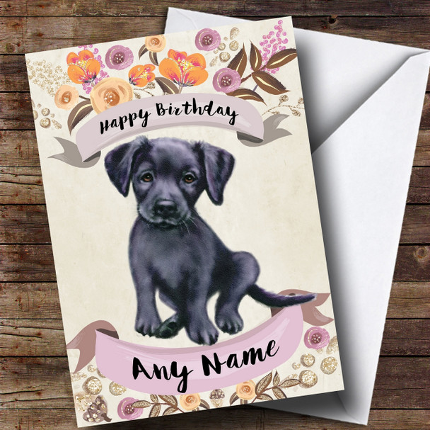 Rustic Gold Dog Black Labrador Customised Birthday Card