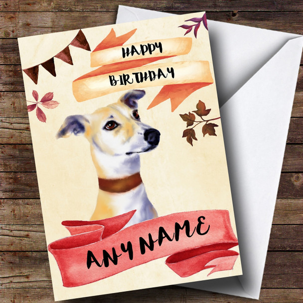 Watercolour Rustic Dog Lurcher Customised Birthday Card