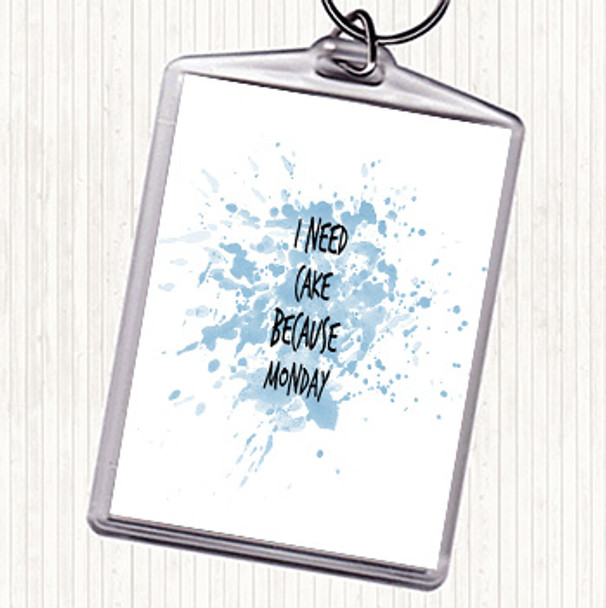 Blue White I Need Cake Inspirational Quote Keyring
