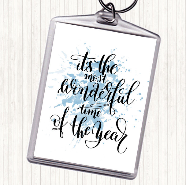 Blue White Its The Most Wonderful Time Of Year Quote Keyring
