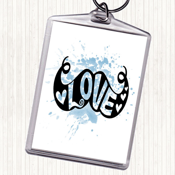 Blue White Love Mustache Inspirational Quote Keyring