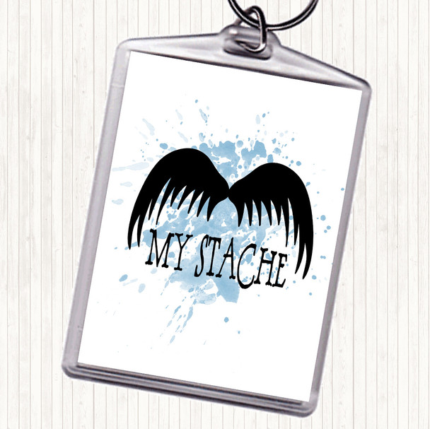 Blue White Mustache Word Art Inspirational Quote Keyring