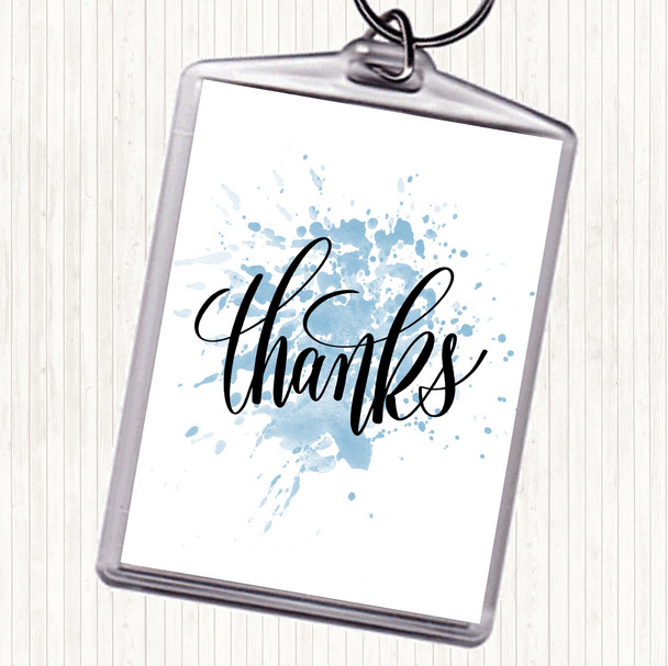 Blue White Thanks Inspirational Quote Keyring