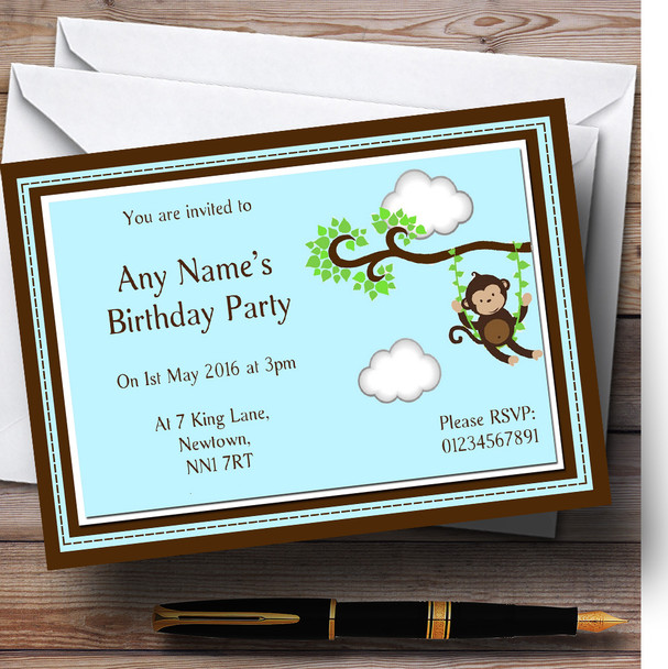 Cheeky Monkey Brown Customised Birthday Children's Party Invitations