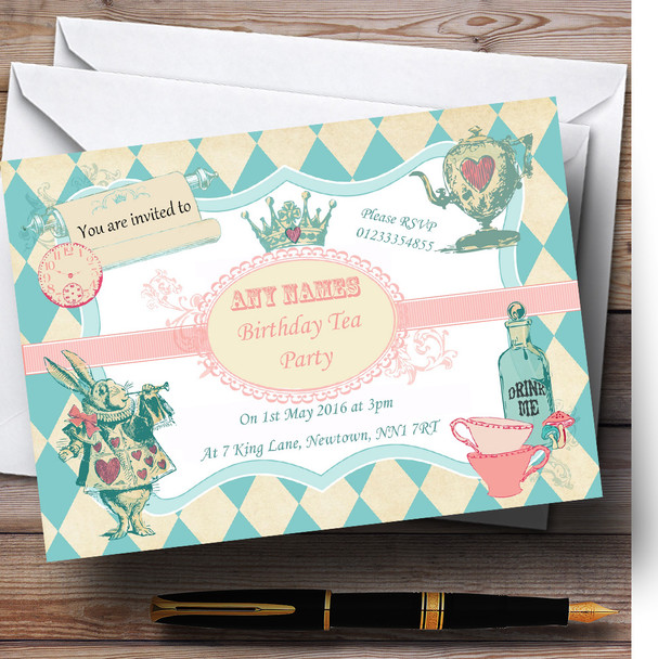 Alice In Wonderland Mad Hatters Tea Customised Birthday Children's Party Invitations