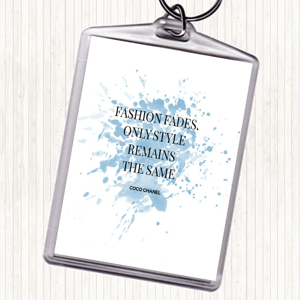Blue White Coco Chanel Fashion Fades Inspirational Quote Keyring