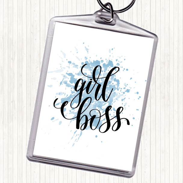 Blue White Girl Boss Swirl Inspirational Quote Keyring