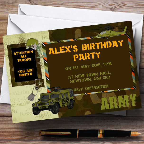 Army Soldier Camouflage Customised Birthday Party Invitations