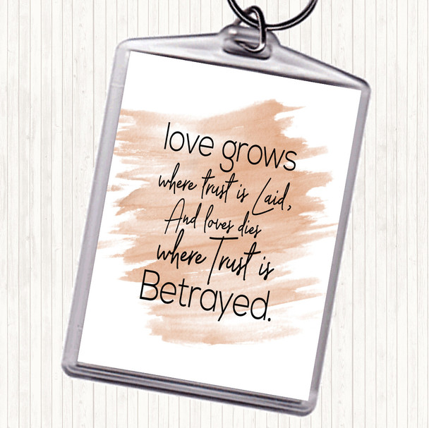 Watercolour Love Grows Quote Keyring