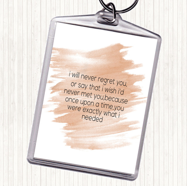 Watercolour Never Regret You Quote Keyring
