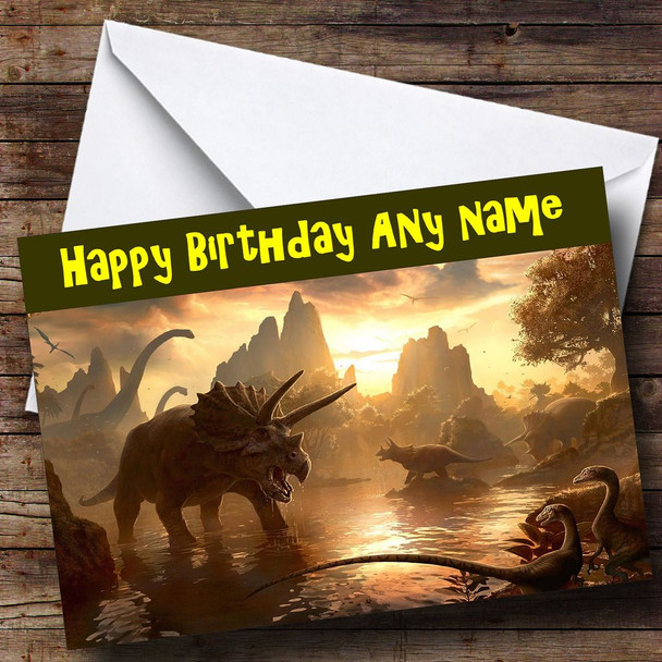 Dinosaurs At Sunset Customised Birthday Card