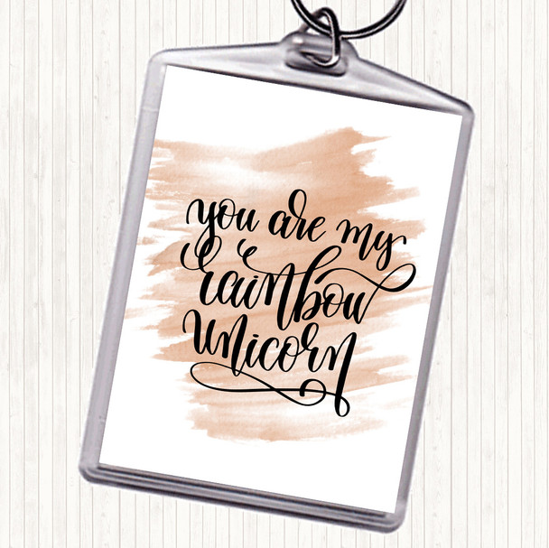 Watercolour Rainbow Unicorn Quote Keyring