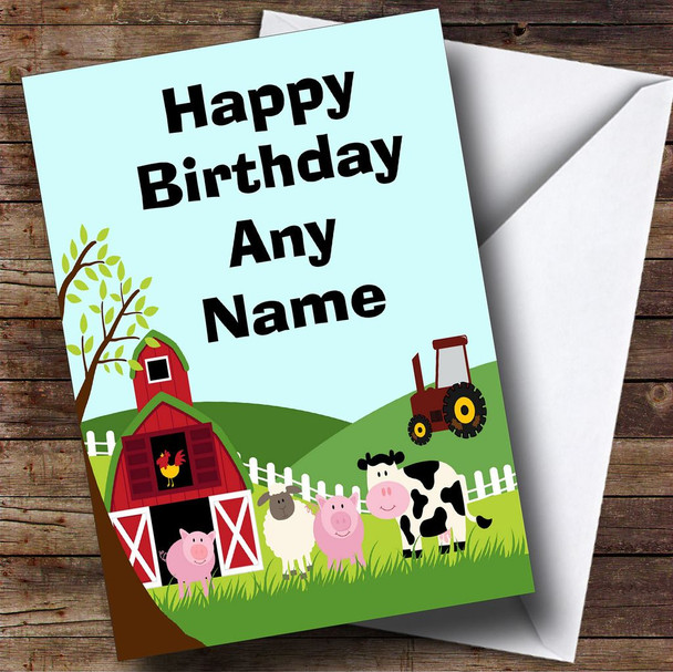 Farm Animals And Tractor Customised Birthday Card