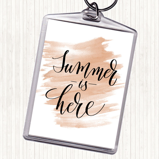 Watercolour Summer Is Here Quote Keyring