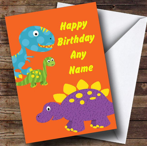 Cute Dinosaurs Orange Customised Birthday Card