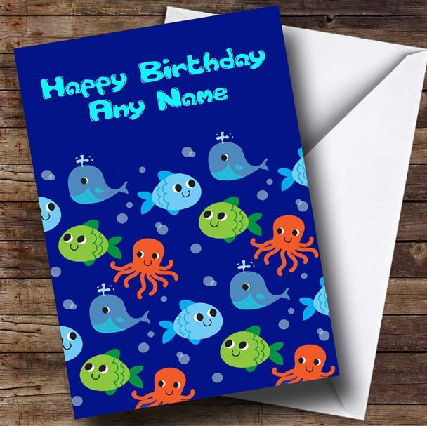 Whale Octopus Fish Customised Birthday Card