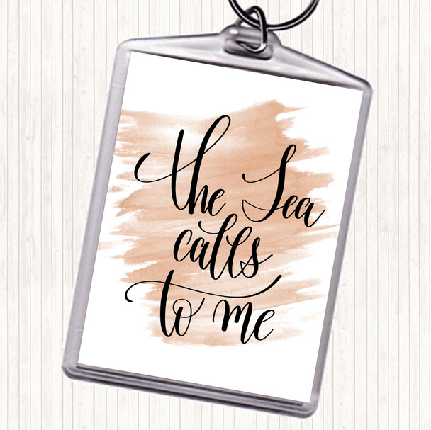 Watercolour The Sea Calls To Me Quote Keyring