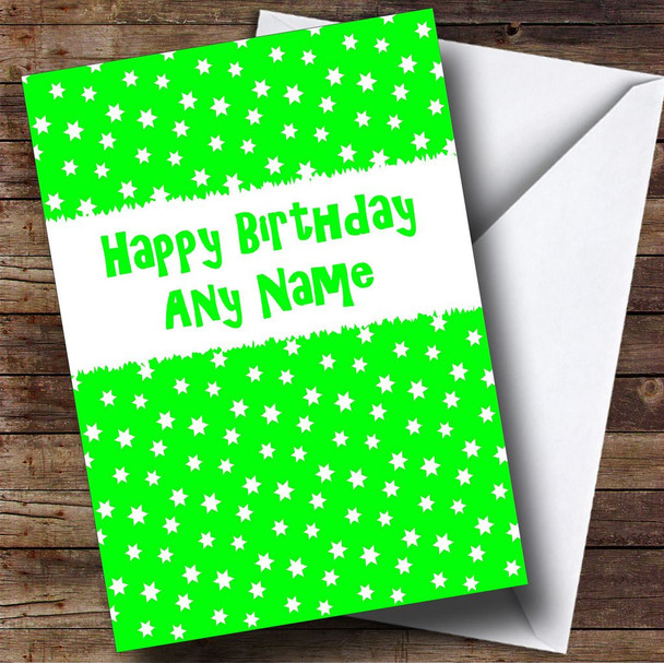 Lime Green & White Stars Customised Birthday Card
