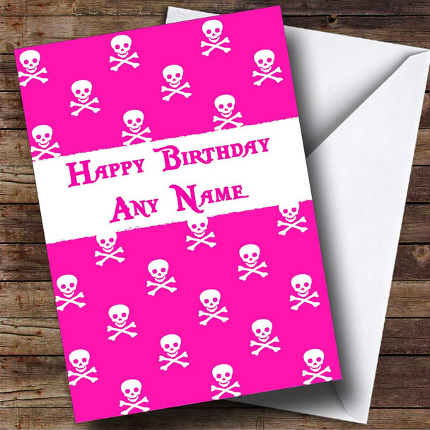 Pink Skull & Crossbones Card Customised Birthday Card