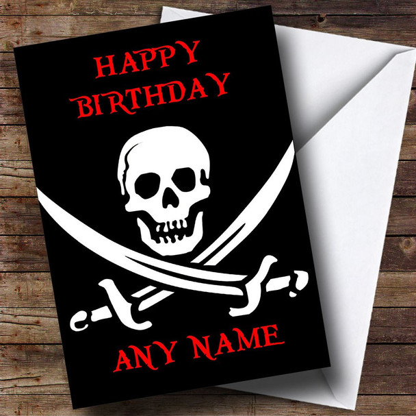 Skull & Crossbones Pirate Customised Birthday Card
