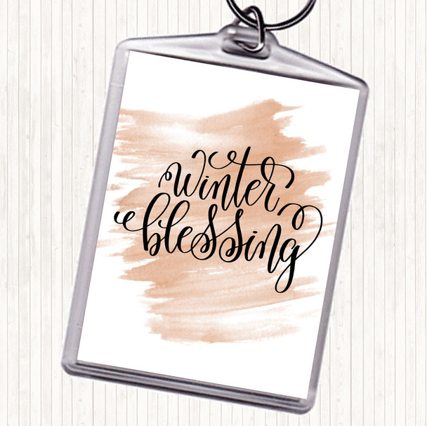 Watercolour Christmas Winter Blessing Quote Keyring