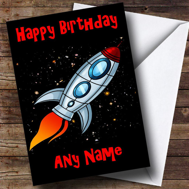 Rocket At Night Customised Birthday Card