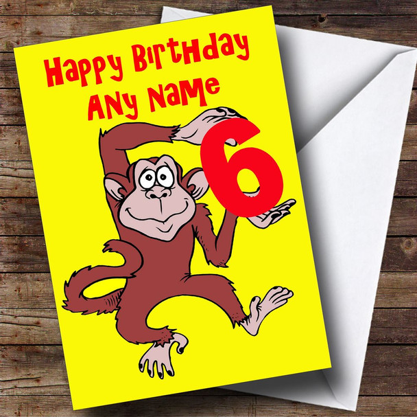 Monkey Cartoon Holding Number Customised Birthday Card